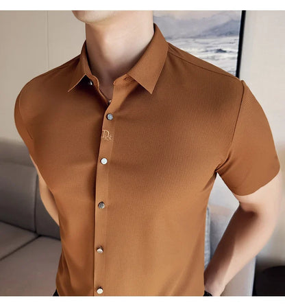 Men's Embroidered Striped Business Shirt