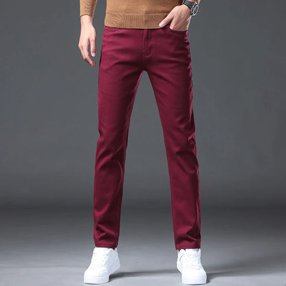 Wine Red Jeans Men - Fashion Casual Classic Business Straight