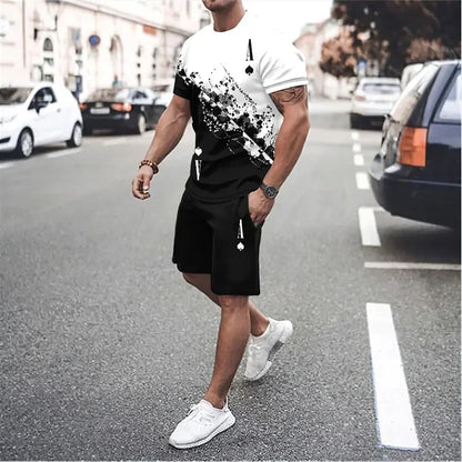 Men's 3D Gradient T-shirt and Shorts Set - Casual Sportswear