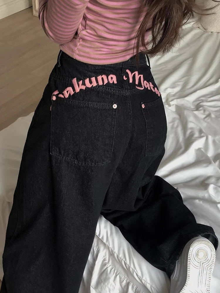 Embroidered Letter Printed Jeans 2025 - Spring Women
