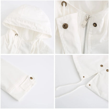 Women Hooded Trench Coat Spring Autumn Outdoor