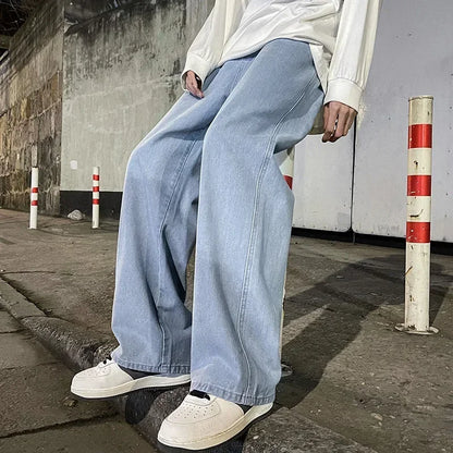 Men's Wide Leg Baggy Jeans - Korean Street Style Loose