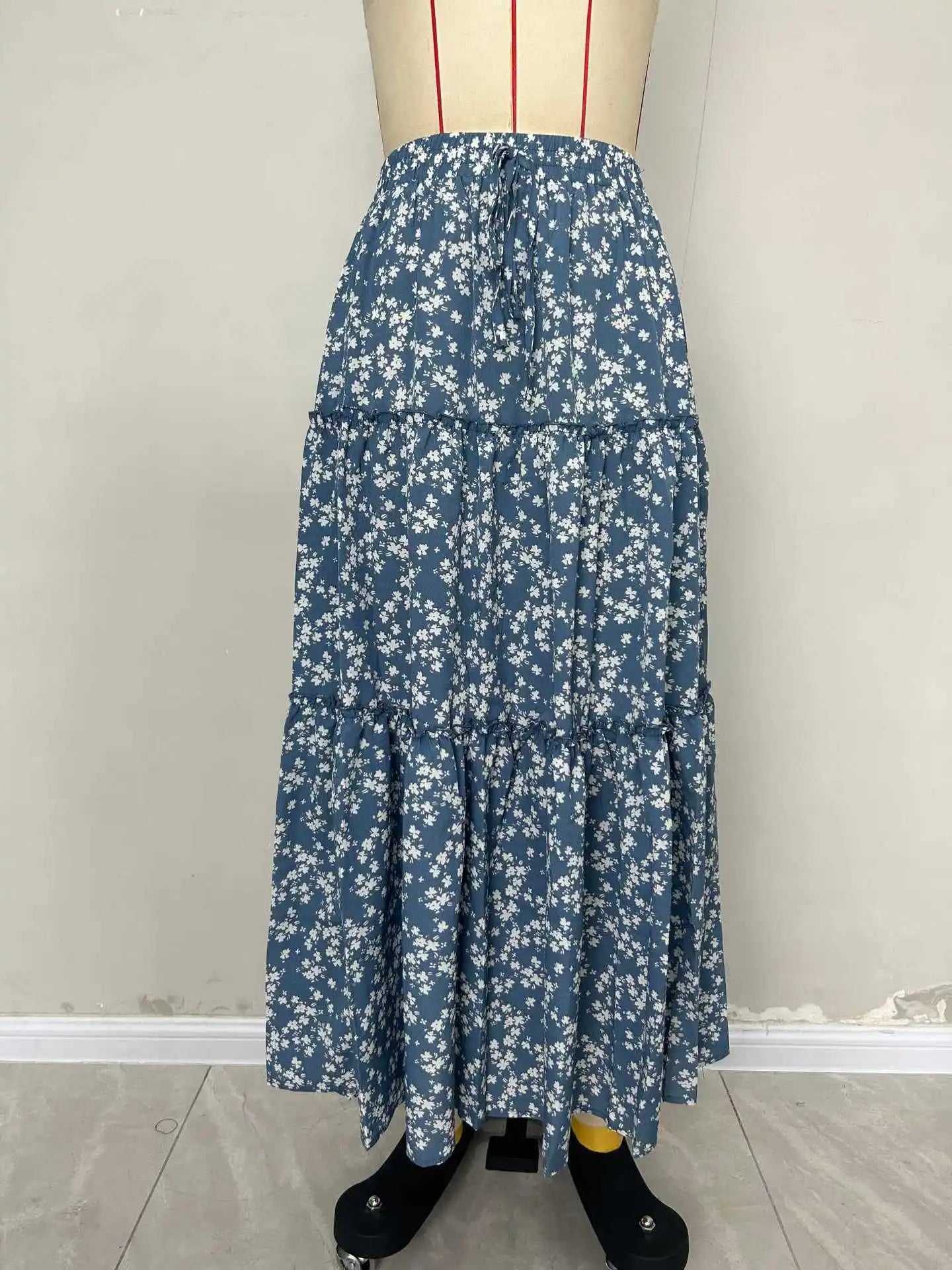 Casual Flower Print Long Skirt - High Waist Maxi Skirt
