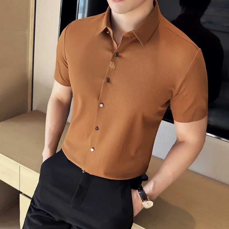 Men's Embroidered Striped Business Shirt
