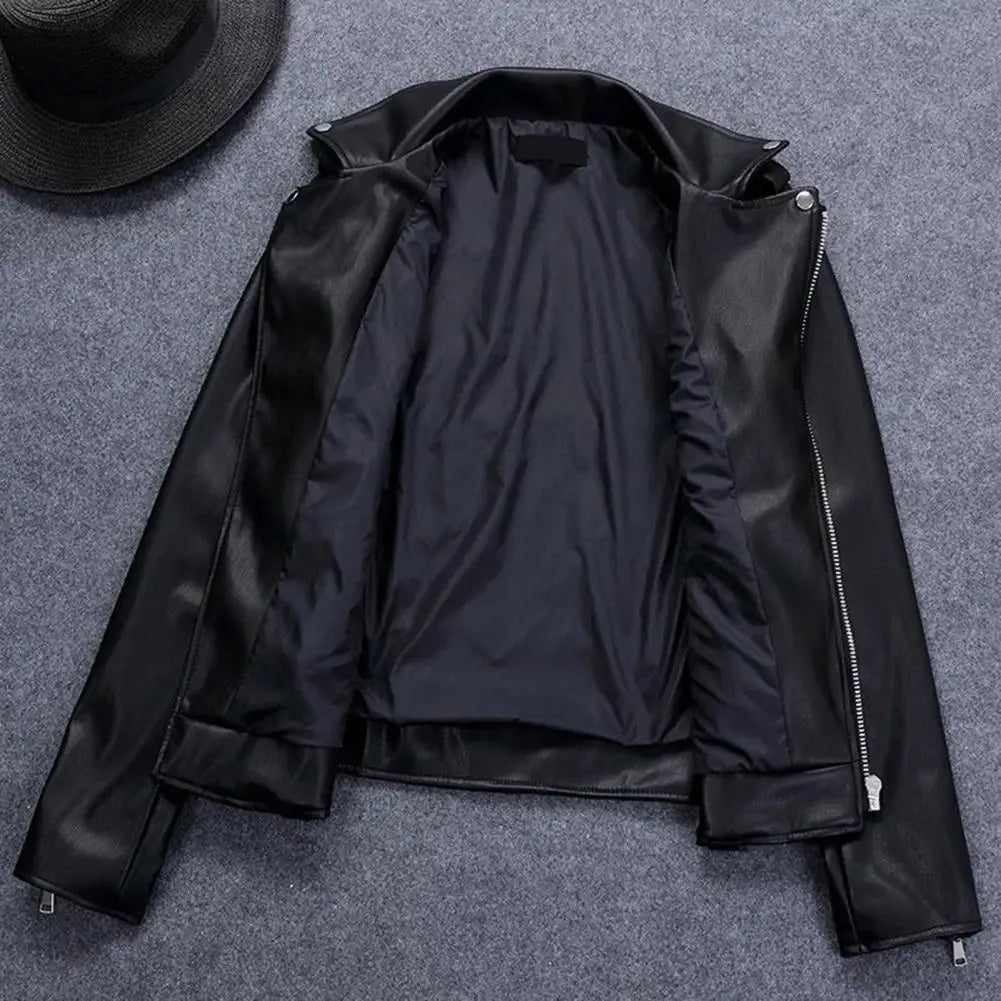 Women Jacket Faux Leather Turn-down Collar Zip-up Zipper jackets Long Sleeves Motorcycle Jacket Coat Travel Motor Outerwear