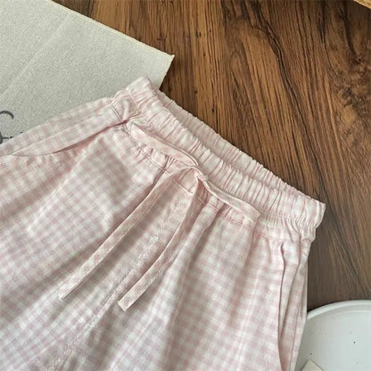 Girls' Bow Top & Plaid Wide Leg Pants Set - Premium