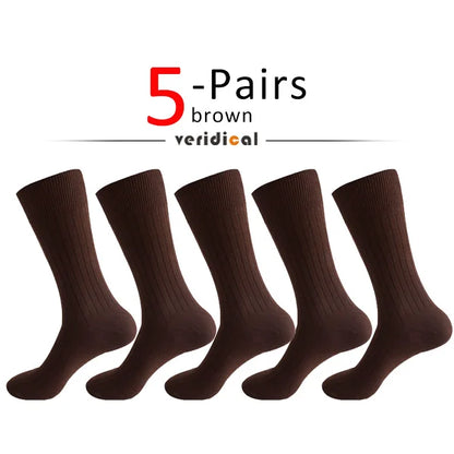 Men's Long Business Socks - Combed Cotton Striped Dress
