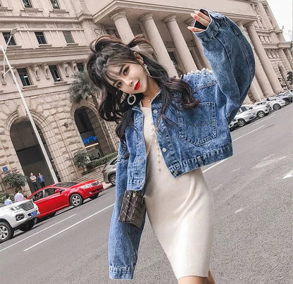 Women's Distressed Denim Jacket - Vintage Cowgirl Style