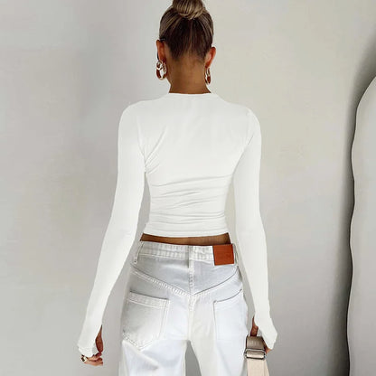 Moda Qadın T-shirt Uzunqol Dəyirmi Yaxa Bütün Rəngli Dar Kəsim Qadın Krop Top Baş Barmaq Deşikli Gündəlik Küçə Geyimi Yay Kamisolu Üçün