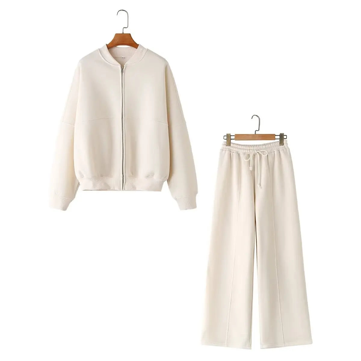 HH Women's Fall 2-Piece Retro Bomber Jacket + Wide Leg Pants Streetwear