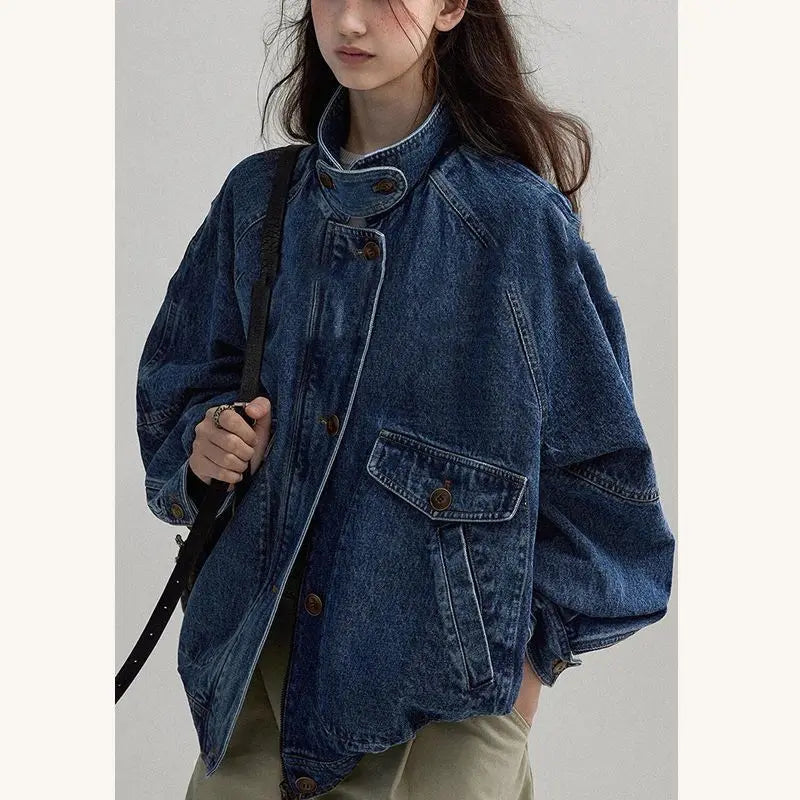 Amerika Yüksək Ucuz Denim Pencək Qadın Retro
