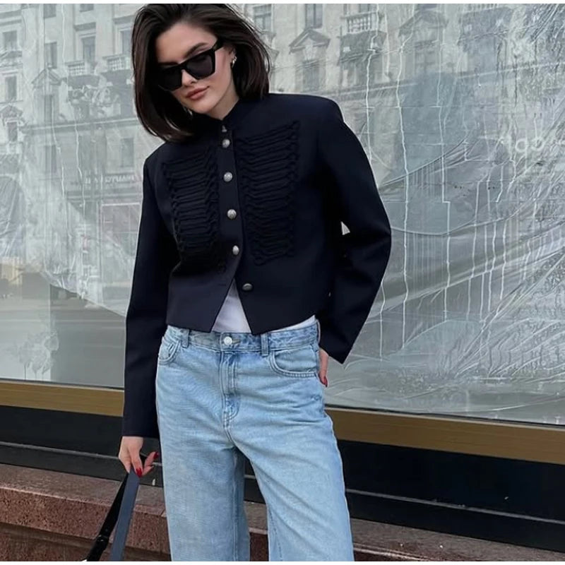 Retro Denim Military Jacket Women 2026
