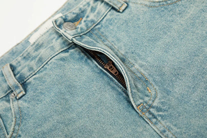 Men's Ripped Straight Jeans - Pocket Retro Casual Distressed