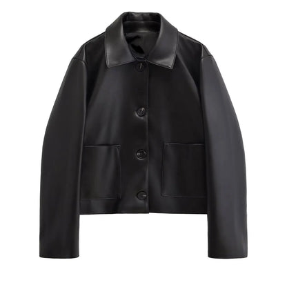 Women's Autumn Leather PU Imitation Leather Loose Black Jacket Motorcycle Coat Autumn Fashion Jackets