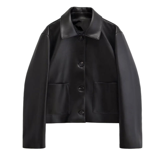 Women's Autumn Leather PU Imitation Leather Loose Black Jacket Motorcycle Coat Autumn Fashion Jackets