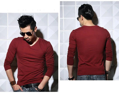 Men's Slim Fit V-Neck Polyester T-Shirt 2026