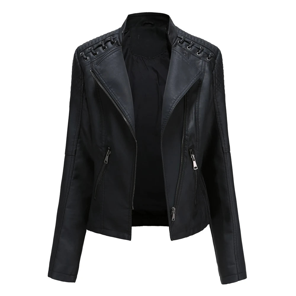 Women's PU Leather Motorcycle Jacket - Spring Autumn