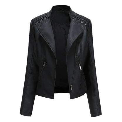 Women's PU Leather Motorcycle Jacket - Spring Autumn