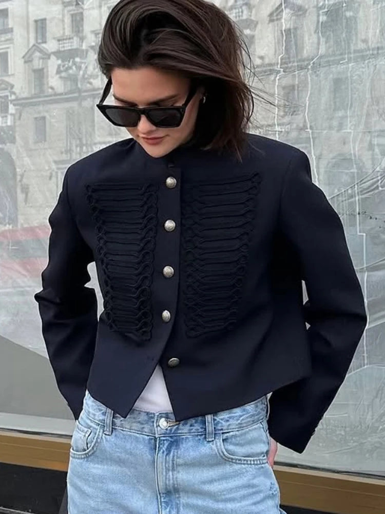 Retro Denim Military Jacket Women 2026