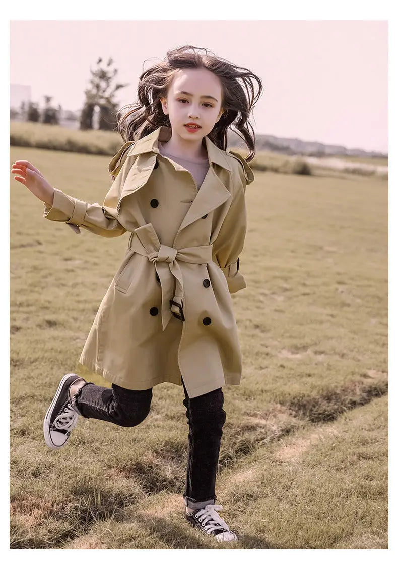 Girls Windbreaker Trench Coat - Kids Mid-Length 3-14 Years