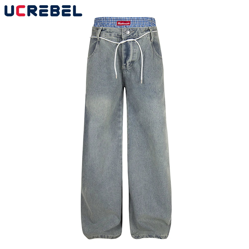 Double Waist Jeans Mens With Belt - Retro High Street