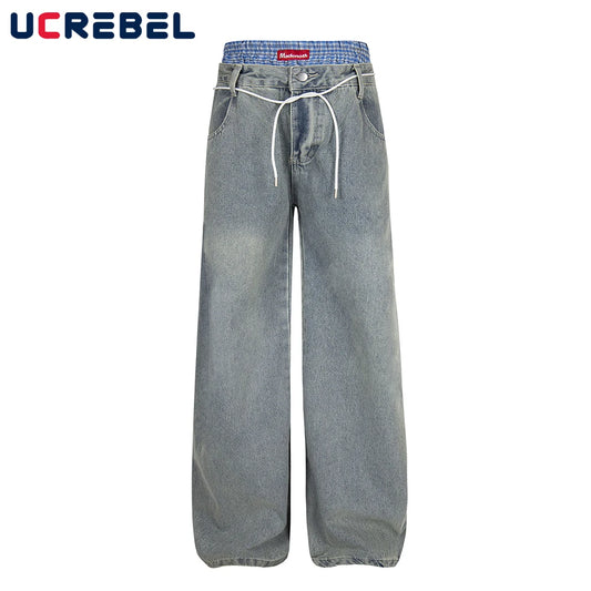 Double Waist Jeans Mens With Belt - Retro High Street