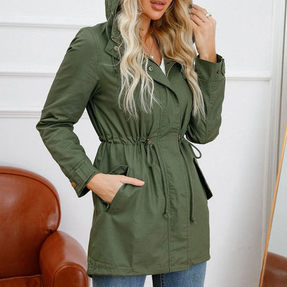 Women Hooded Trench Coat Spring Autumn Outdoor