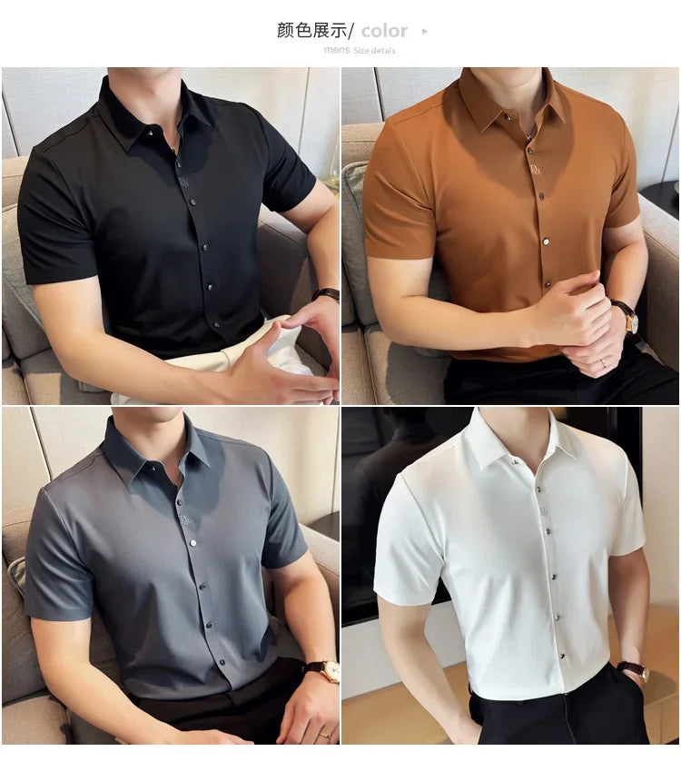 Men's Embroidered Striped Business Shirt