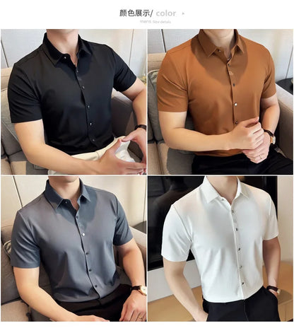 Men's Embroidered Striped Business Shirt