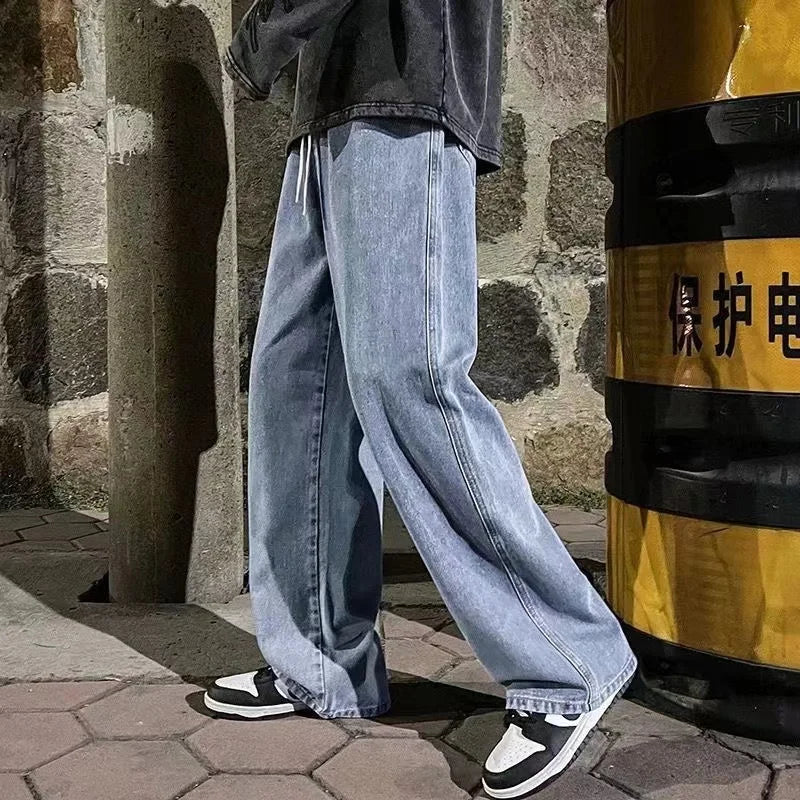 Men's Wide Leg Baggy Jeans - Korean Street Style Loose