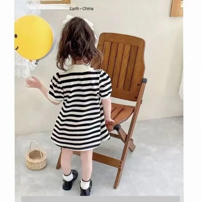 Girls' Striped Bear Polo Dress - Short Sleeve