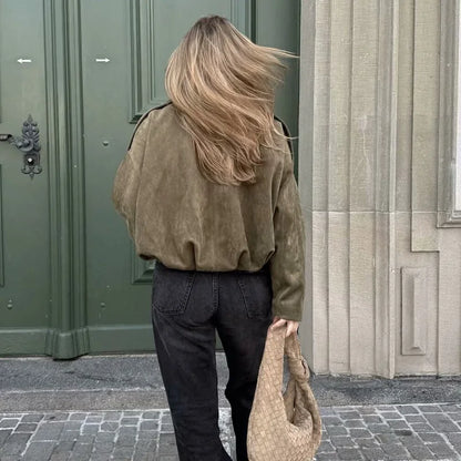 Qadın Bomber Gödəkçələri Paltolar Moda Vintage Dəbli Yaxalıq