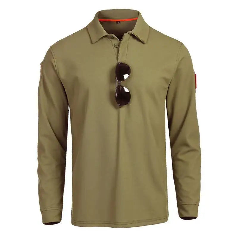 Men's Tactical Military Sport Long Sleeve Shirt Lapel Breathabl Quick Dry Tops Hiking Camping Climbing Tees Sweatershirt Elastic