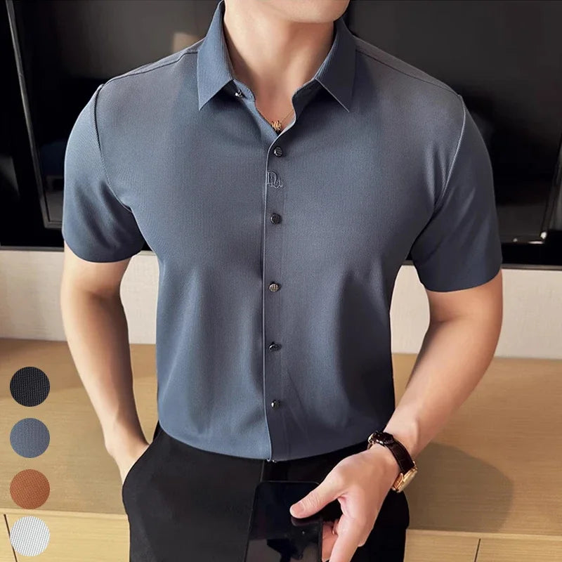 Men's Embroidered Striped Business Shirt