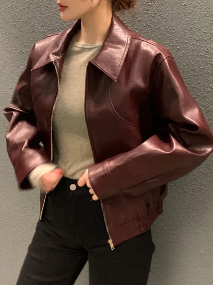 Women's Trench Leather Jacket - Streetwear Cropped Biker Coat