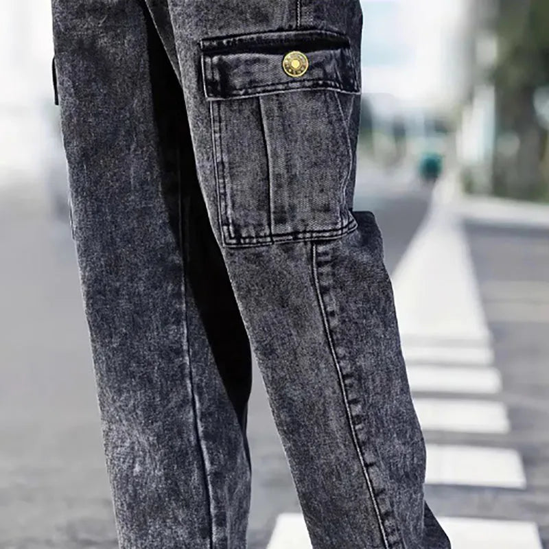 Korean Casual Comfortable Loose Jeans - Men Large Pocket