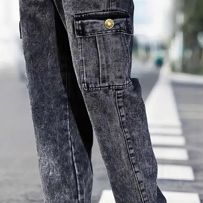 Korean Casual Comfortable Loose Jeans - Men Large Pocket