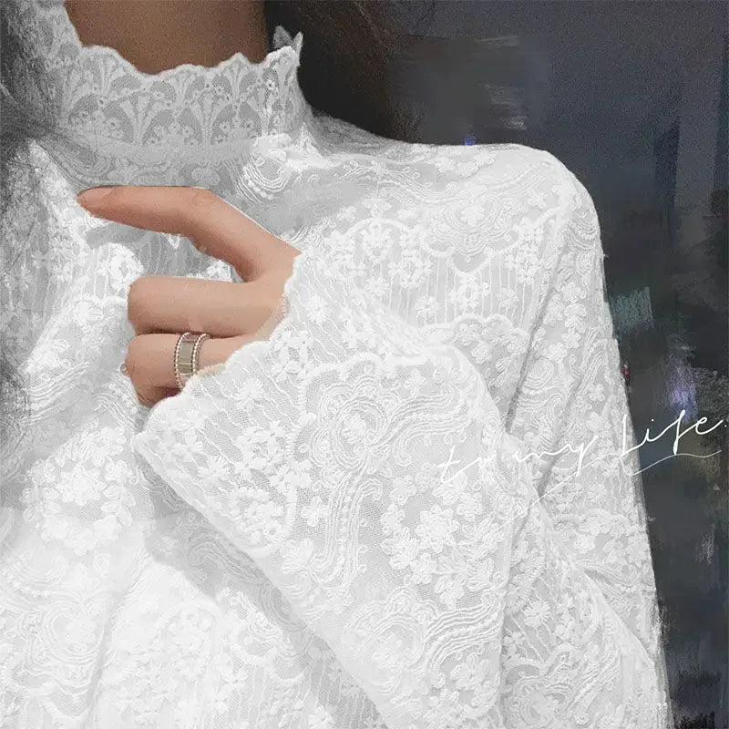Qadın Krujeva Köynək Payız Uzun Qollu Turtlenock Mesh