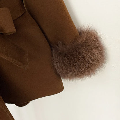 Women's Luxury Winter Coat - Wool with Real Fur Trim