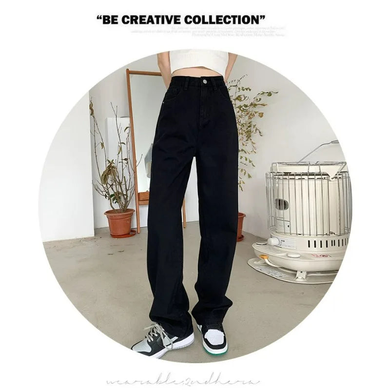 Women Denim Jeans 2025 Autumn Winter High Waist Wide Leg