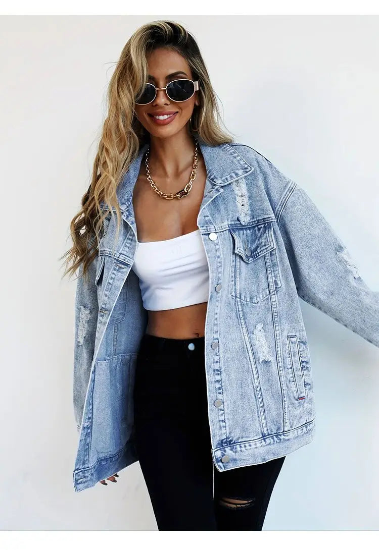 Women's Distressed Denim Jacket Classic