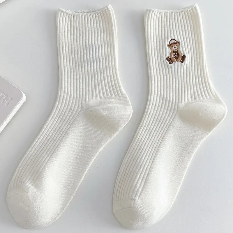 New Design Embroider Cute Bears Dressed Player In Sportswear Short Cotton Socks 6 Colors Available Casual Style Daily Attire