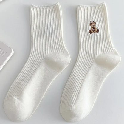 New Design Embroider Cute Bears Dressed Player In Sportswear Short Cotton Socks 6 Colors Available Casual Style Daily Attire