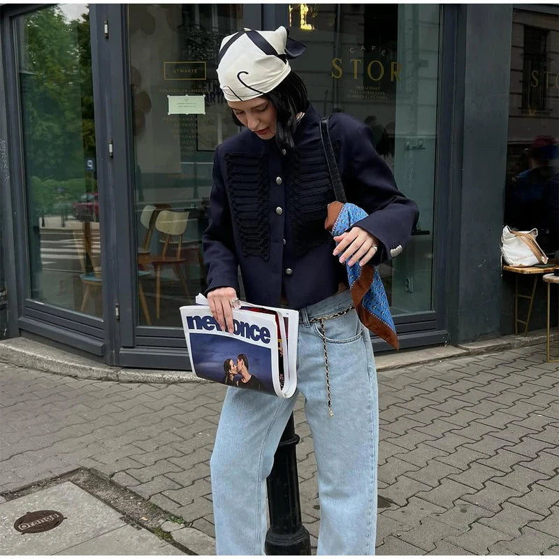 Retro Denim Military Jacket Women 2026