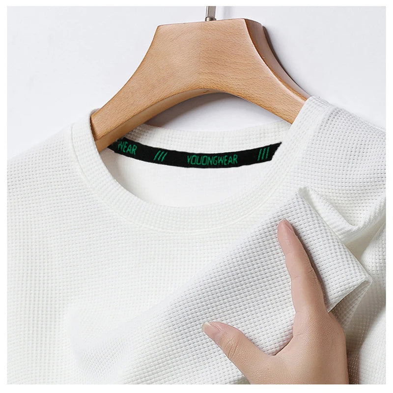 Men's Waffle Round Neck Long Sleeve T-Shirt 4XL