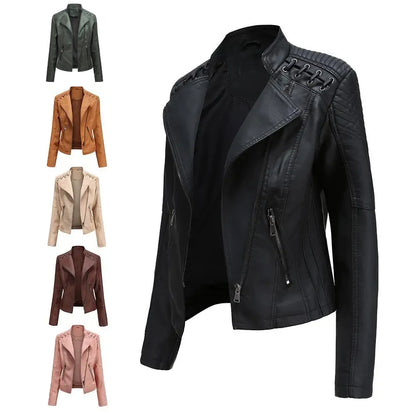 Women's PU Leather Motorcycle Jacket - Spring Autumn