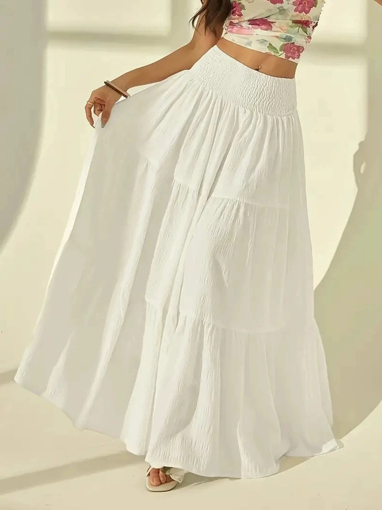 Women's Fashion Tiered Maxi Skirt - Elastic Waist Long Skirt