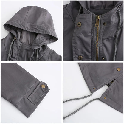Women Hooded Trench Coat Spring Autumn Outdoor