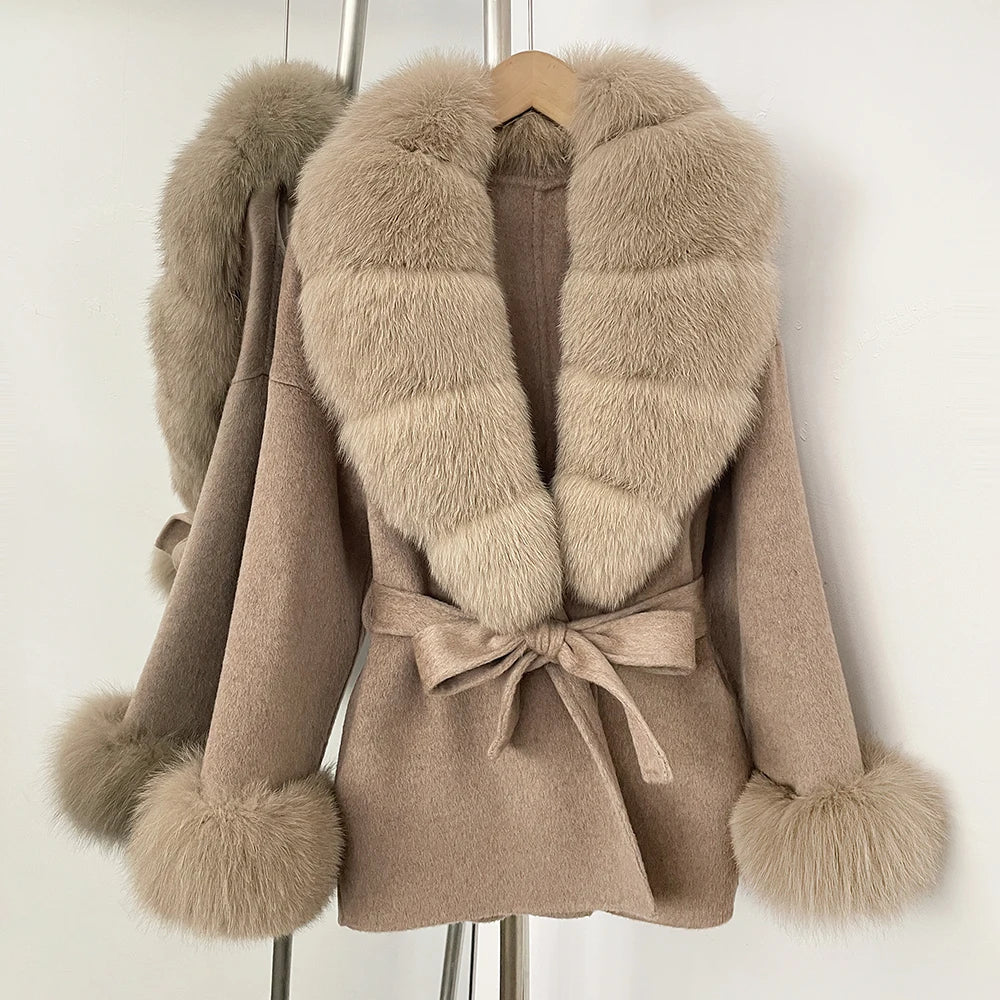 Women's Luxury Winter Coat - Wool with Real Fur Trim