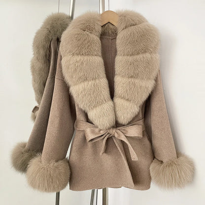 Women's Luxury Winter Coat - Wool with Real Fur Trim